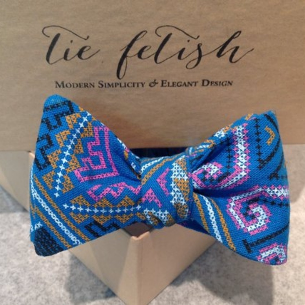 Hmong Blue, pink and black bow tie
